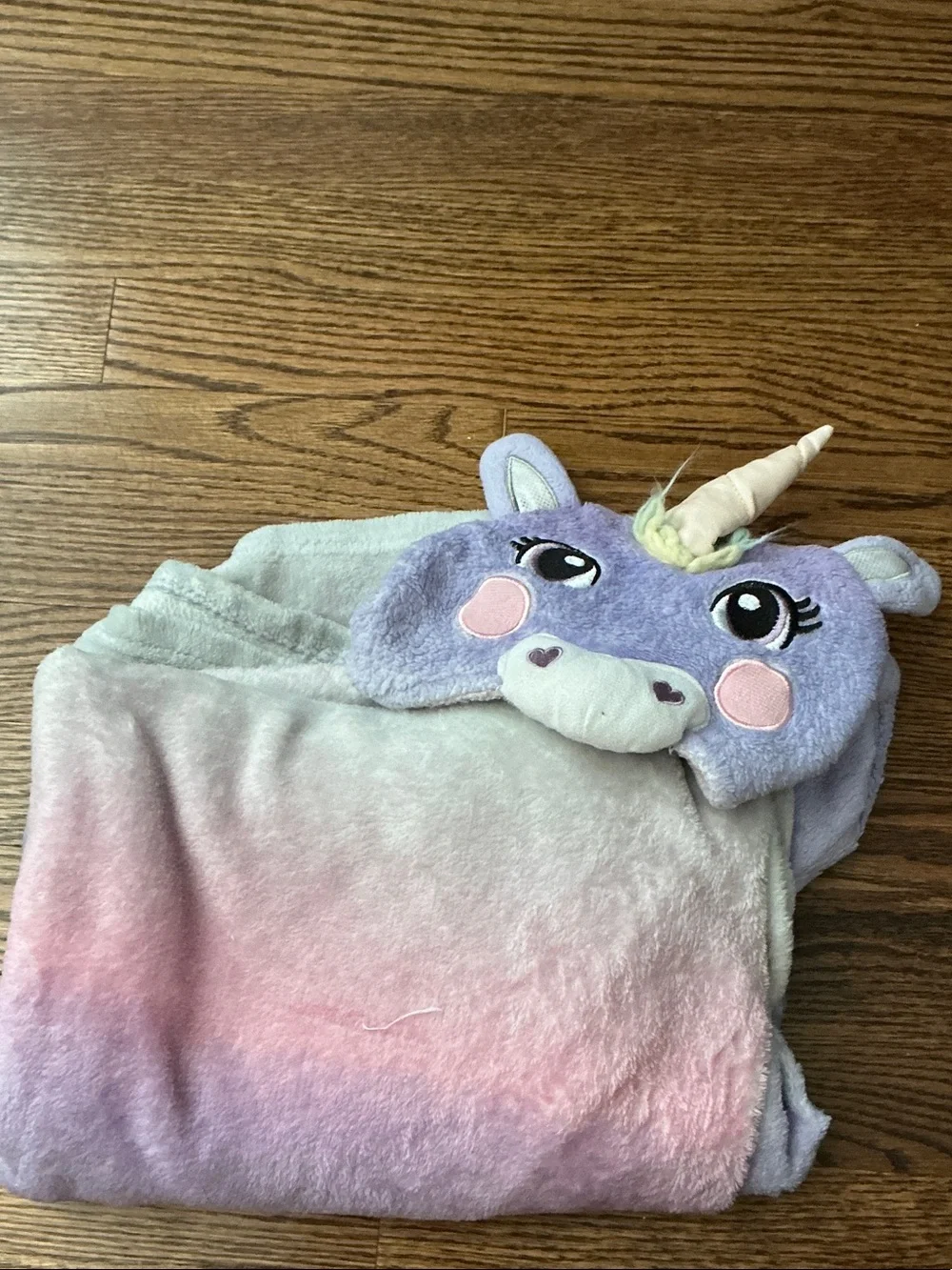 Unicorn Hooded Plush Blanket - Lavender & Pastel Ombre